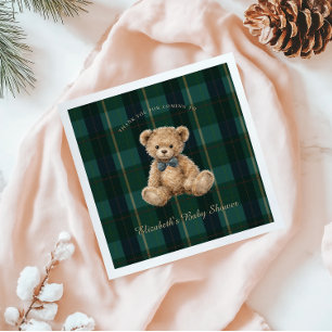 Vintage Teddy Bear Plaid Polo Baby Shower Napkins
