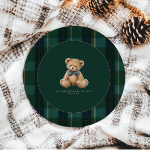 Vintage Teddy Bear Plaid Polo Baby Shower Paper Plates
