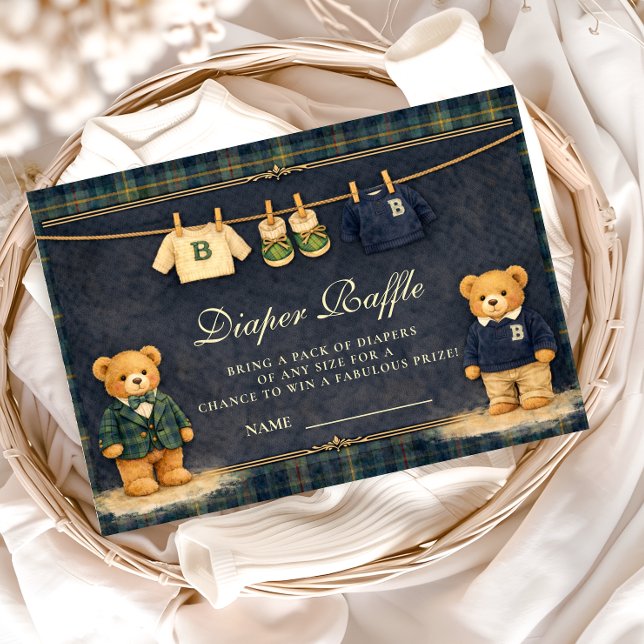 Vintage Teddy Bear Preppy Diapper Raffle Enclosure Card (Creator Uploaded)