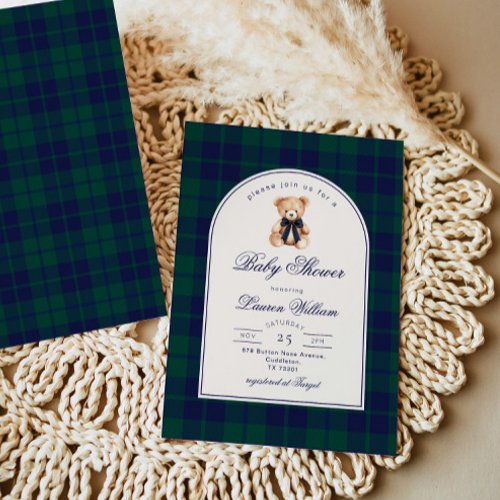 Vintage Teddy bear Preppy Navy Plaid Baby Shower
