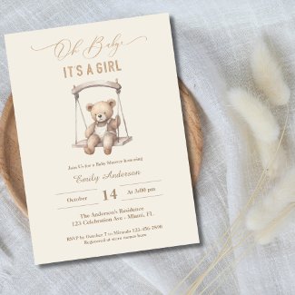 Vintage Teddy Bear Script Girl Baby Shower