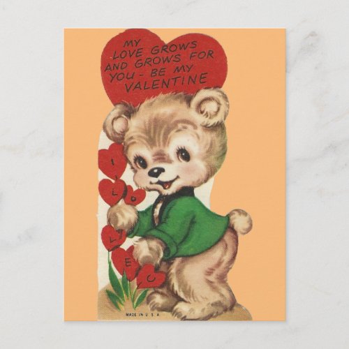 Vintage Teddy Bear Valentine Holiday Postcard