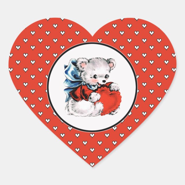 Vintage Teddy Bear Valentine's Day Heart Sticker (Front)