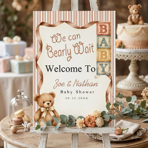 Vintage Teddy Bear We Can Bearly Wait Welcome Sign