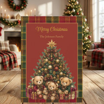 Vintage Teddy Bears Christmas Tree Tartan Plaid