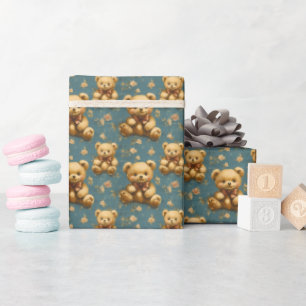 Vintage Teddy Bears on Blue Wrapping Paper