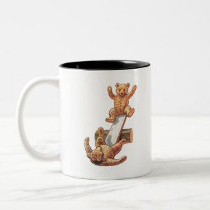 Vintage Teddy Bears Playing Together On A See Saw Two-Tone Coffee Mug