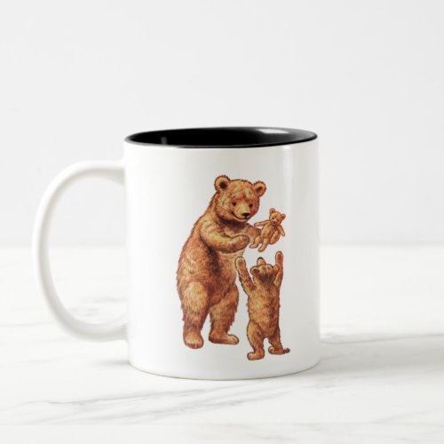 Vintage Teddy Bears Playing Together with toy bear Two_Tone Coffee Mug