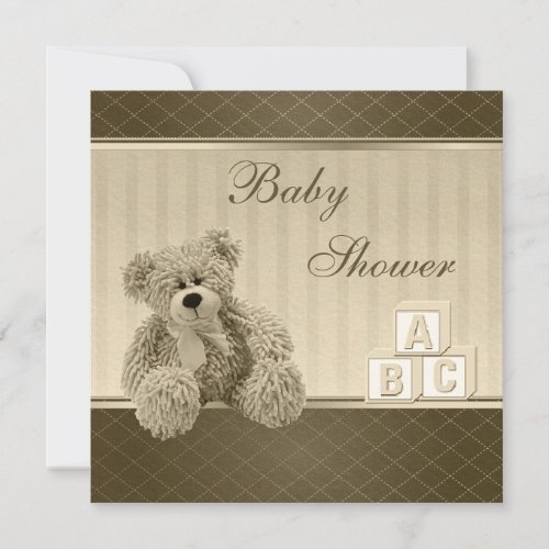 Vintage Teddy  Building Blocks Baby Shower Invitation