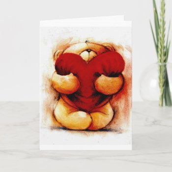 Vintage Teddy With Heart Holiday Card by ArtsofLove at Zazzle