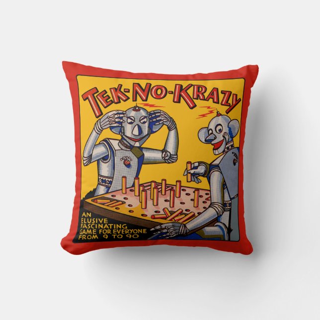 Vintage "Tek-No-Krazy" Robot Game Graphic Pillow (Front)