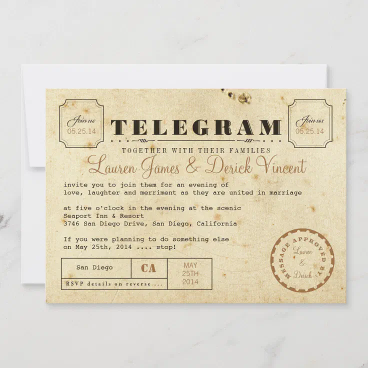 Vintage Telegram Typewritten Personalised RSVP Cards 