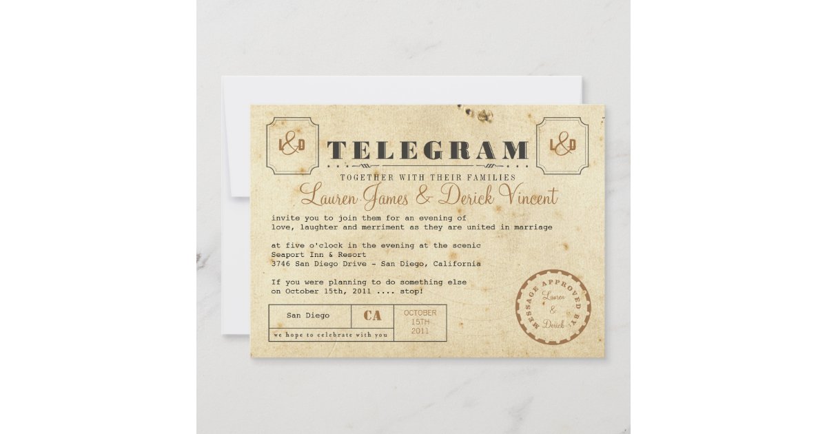 Vintage Telegram Invitation Card | Zazzle
