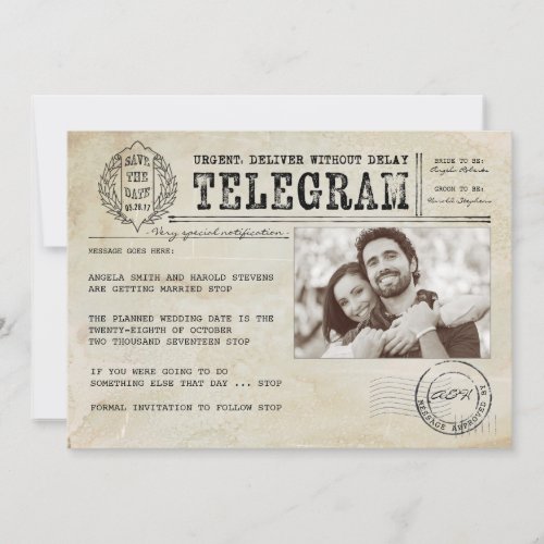 Vintage Telegram Old Aged Save the Date Photo Announcement