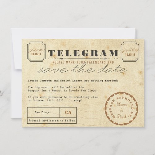 Vintage Telegram Postcard Save the Date
