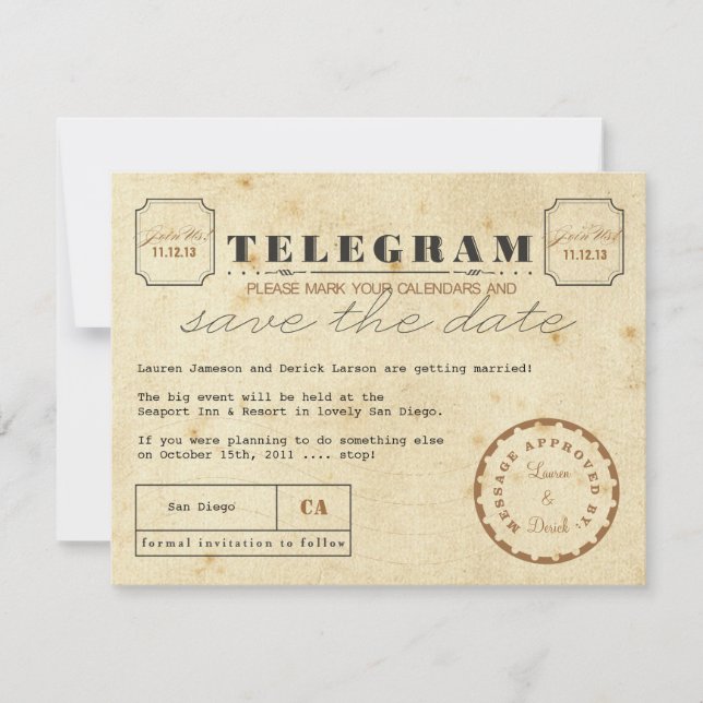 Vintage Telegram Save the Date (Front)