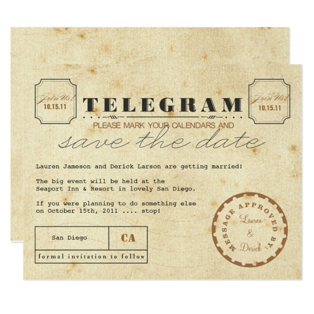 Vintage Telegram Save The Date Card