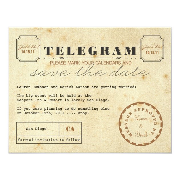 Vintage Telegram Save The Date Card