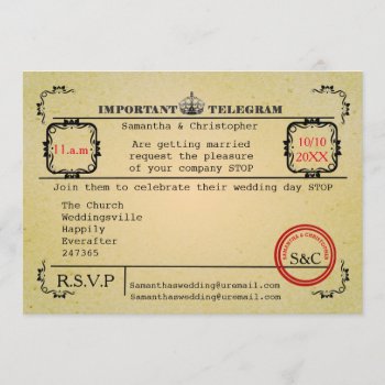 Vintage Telegram Wedding Invitation by personalized_wedding at Zazzle