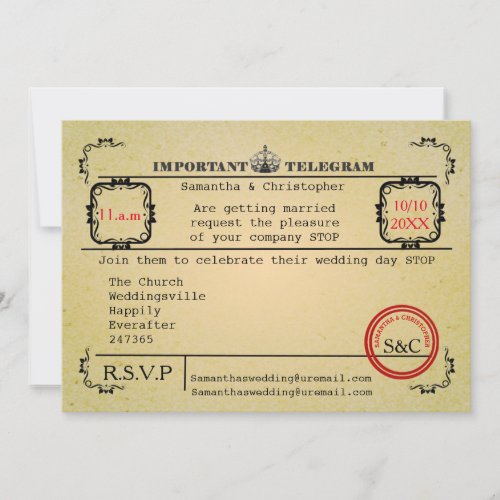Vintage telegram wedding invitation