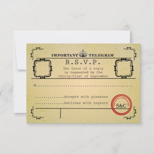Vintage telegram wedding  RSVP RSVP Card