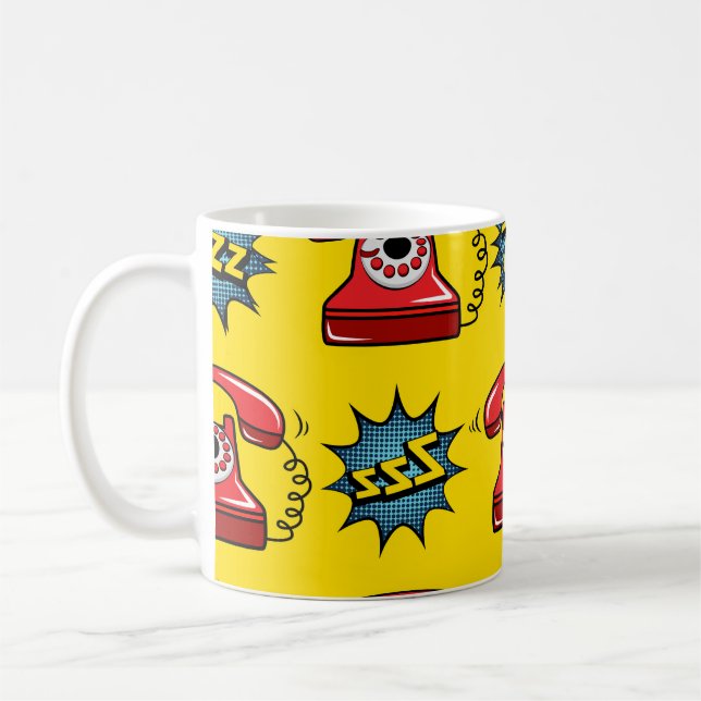 Vintage telephone: abstract seamless pattern. coffee mug (Left)