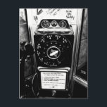 Vintage Telephone Booth Postcard<br><div class="desc">Black and white photograph from inside of a vintage telephone booth. On a postcard.</div>