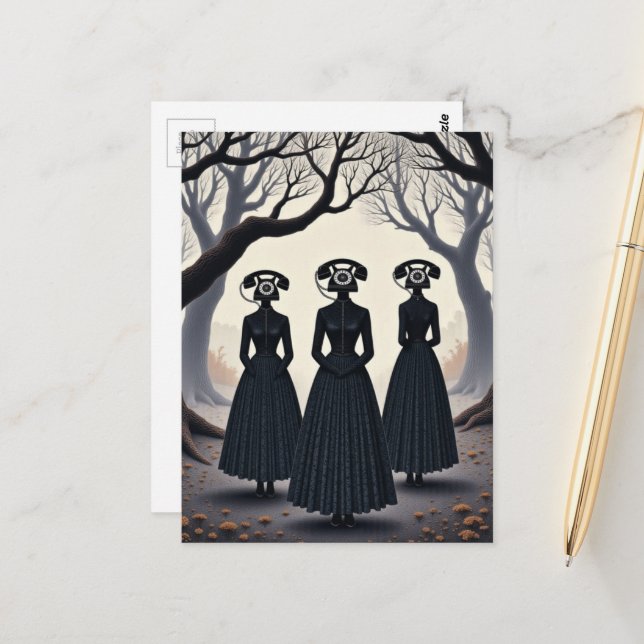 Vintage Telephone Ladies Postcard (Front/Back In Situ)