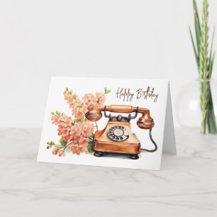 Vintage Telephone With Flowers Card