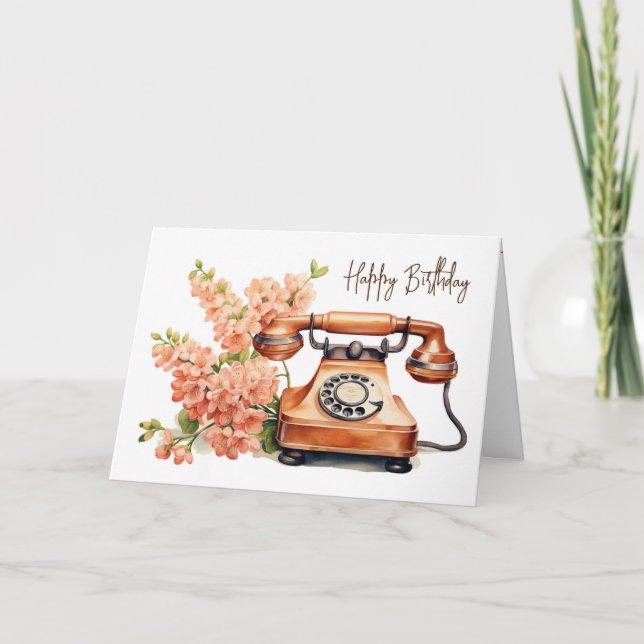 Vintage Telephone With Flowers Card (Front)