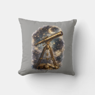 Vintage Telescope Starry Night Sky Astronomy Throw Pillow