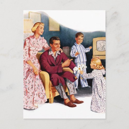 Vintage Television Happy Family Hour Postcard