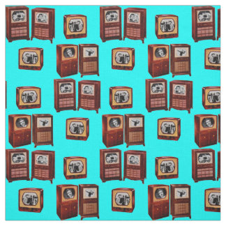 vintage television sets novelty print fabric