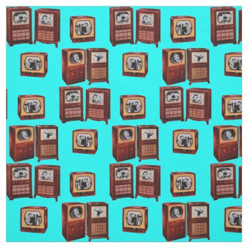 vintage television sets novelty print fabric