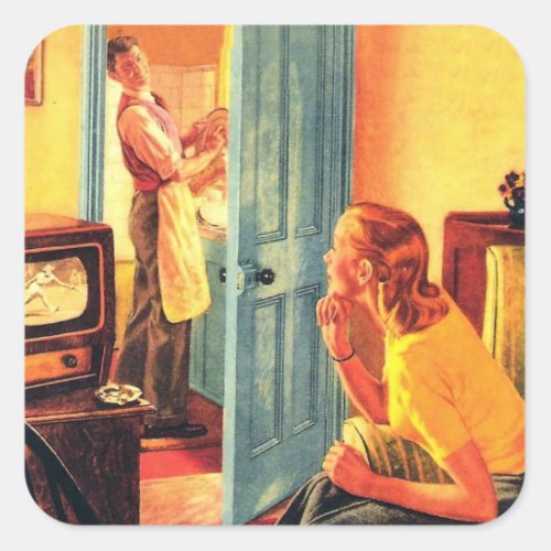 Vintage Television TV Cozy Home Square Sticker