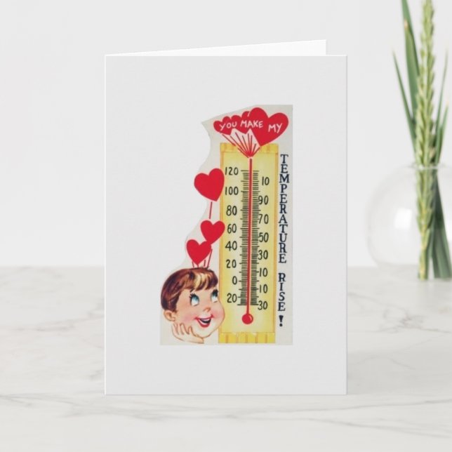 Vintage Temperature Thermometer Valentine Holiday Card (Front)