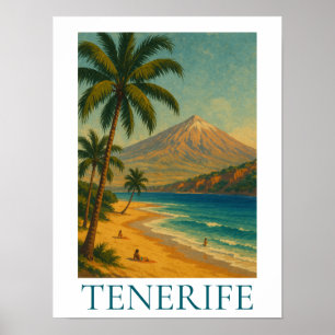 Vintage Tenerife Canary Island Beach Playa Travel Poster