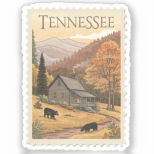 Vintage Tennessee Smoky Mountain Cabin Bear Stamp Sticker