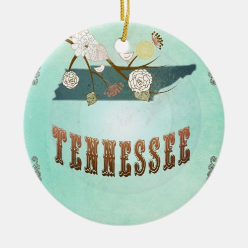 Vintage Tennessee State Map  Turquoise Blue Ceramic Ornament