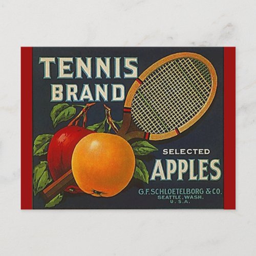 Vintage Tennis Brand Apples Racket Crate Postcards