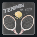 Vintage Tennis Chalkboard Design Square Wall Clock<br><div class="desc">Vintage Tennis Chalkboard Design. Artist: Naomi McCavitt. Image ID: 106367GG.</div>