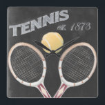 Vintage Tennis Chalkboard Design Square Wall Clock<br><div class="desc">Vintage Tennis Chalkboard Design. Artist: Naomi McCavitt. Image ID: 106367GG.</div>