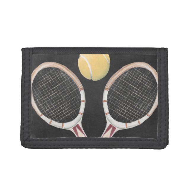 Vintage Tennis Chalkboard Design Tri-fold Wallet (Front)