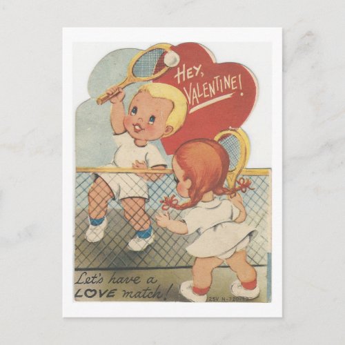 Vintage Tennis Couple Valentine Holiday Postcard