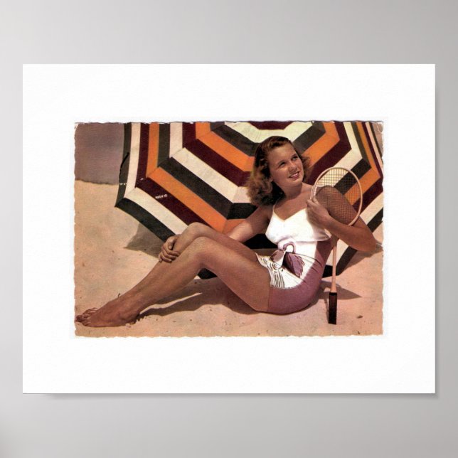 Vintage Tennis Lady on the Beach Poster (Front)