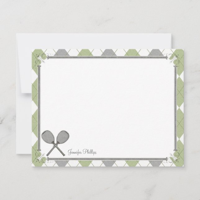 Vintage Tennis Personalized Flat Note Cards (Front)