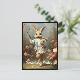 Vintage Tennis player cute Easter Bunny  Holiday Postcard