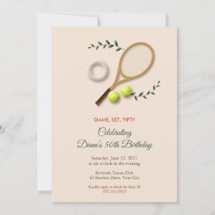 Vintage Tennis Racket 50th Birthday Invitation