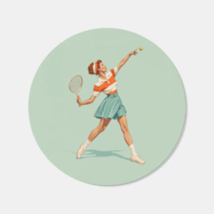 Vintage Tennis Serve Illustration Classic Round Sticker