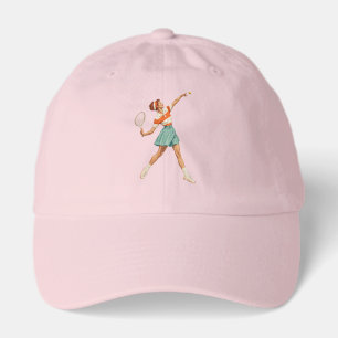 Vintage Tennis Serve Illustration Hat